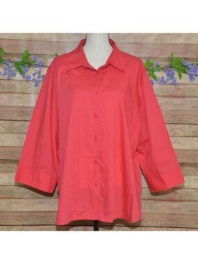 Foxcroft Heritage Non-Iron Hot Pink Shirt Womens Size 22W Button Up Blouse Top
